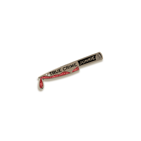 True Crime Junkie Enamel Pin by Lilly Baik