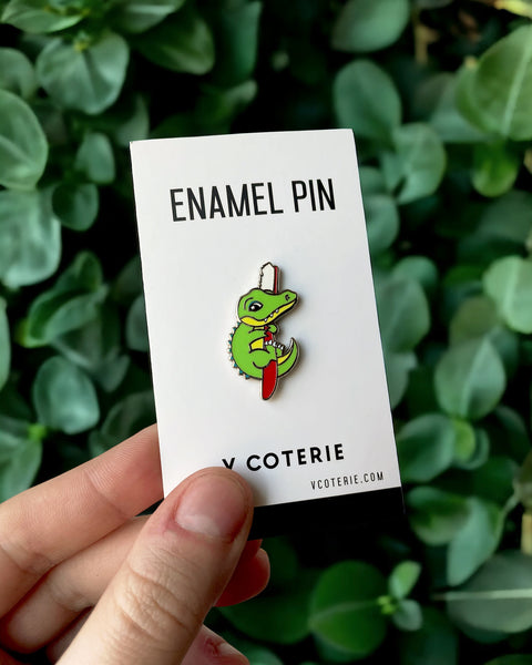 Alligator w/ Toothbrush Enamel Pin by V Coterie