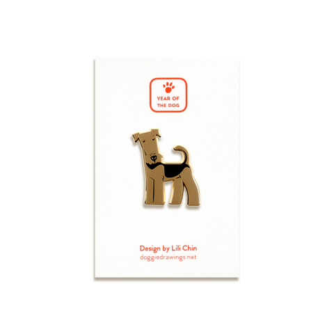 Airedale Terrier Enamel Pin by Doggie Drawings