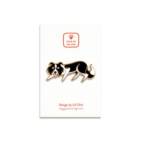 Border Collie Enamel Pin by Doggie Drawings