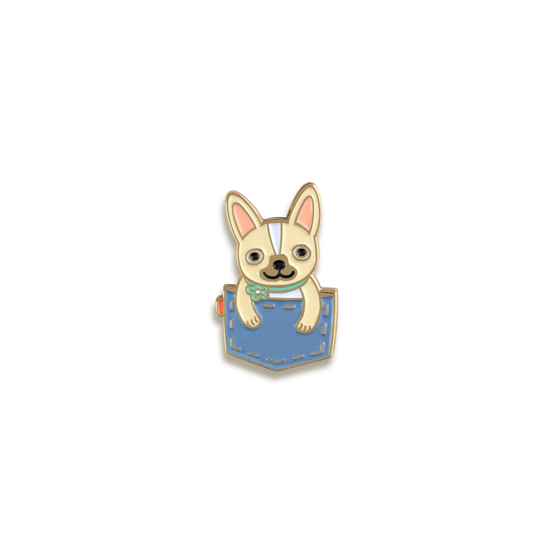 Pocket Frenchie Enamel Pin by Night Owl Paper Goods