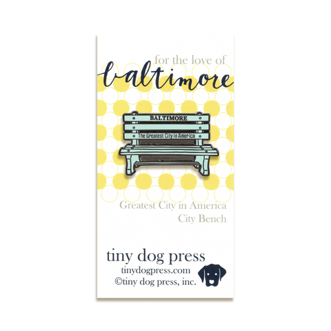 Baltimore Bench Enamel Pin by Tiny Dog Press · Light Blue