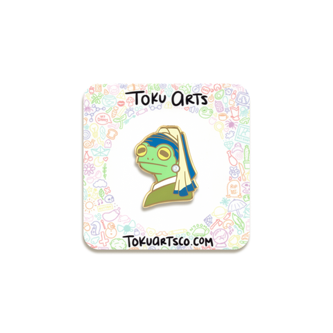 Frog with a Pearl Earring Enamel Pin by Toku Arts