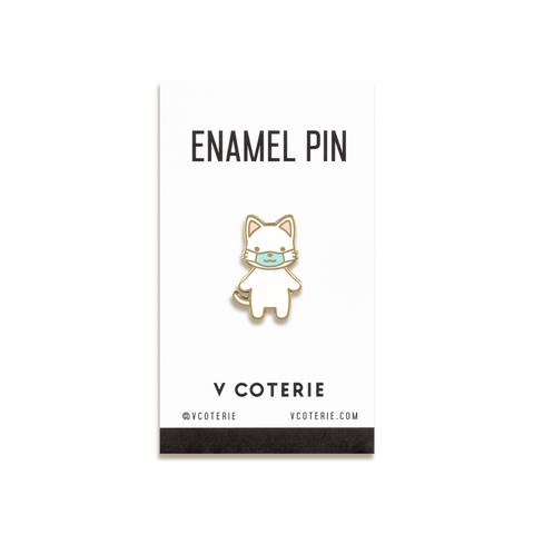 Cat w/ Mask Enamel Pin by V Coterie · White